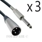 3 Pack Lot - 6ft XLR 3-Pin Male to 1/4" Mono Shielded Microphone Mic Audio Cable