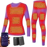 [IMYOGI] Cozy Heating Underwears Set, Women Thermal Baselayer Shirt and Pant USB Battery Powered APP Control with 13 Heated Zones