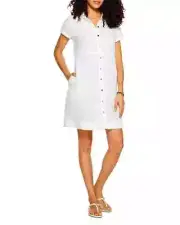 NIC+ZOE L76222 Womens White Rumba Short Sleeve Shirt Dress Size Small