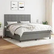 Box Spring Bed Queen Size, Dark Grey Fabric, Bedroom Mattress, Platform Bedframe, Foldable Frame, Loft Beds - 153x203 cm