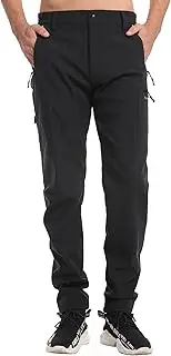 KUTOOK Men's Fleece Lined Softshell Pants Winter Warm Waterproof Windproof Hiking Running Workout with Zipper Pockets S-3XL