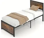 Heavy-Duty Single Size Bed Metal Platform Bed Base Noise Free Coffee
