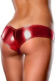 FULLJOYLOVE Damen Wetlook Tangas Sexy PU Leder Tanga Metallic Micro Mini Bikini Panties Einteiler Unterwäsche Frauen Große Größen Erotik Wetlook Panty Hipster Slip Unterhose V-Form Tanga