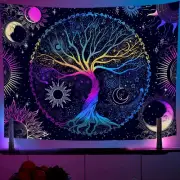 Blacklight Tapestry for Bedroom - Spiritual Tree of Life Tapestry UV Reactive Wa