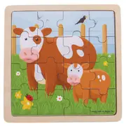 16pc Bigjigs Toys 18cm Cow & Calf Jigsaw Puzzle Kids/Children Wooden Toy 2y+