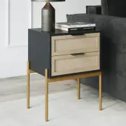 Andrew 19 in. W Black Rattan End or Side Table with Storage Doors and Gold for