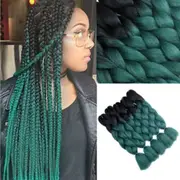 62cm Synthetic Gradient Coloured Braiding Hair Extensions - Black&Emerald Green