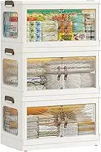 Storage Box with Lids, 117l 3-Tier Stackable Storage Boxes Large Plastic Storage Drawers with Wheels, Office Organization, Folding Storagebins, for Bedroom Living Room Study Office
