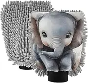 XYMZR Watercolor Elephant Cute Absorbent Microfiber Car Wash Mitt, Funny Cute Anime Scratch Free for Cars Cleaning, Home Cleaning Mitts, 2 Pack, 10.24” L x 7.09” W