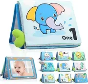 caterbee Baby Mirror Toy, Tummy Time Soft Crinkle Activity Book Infant Toys for Gift 0-36 Months Toddler (10 Different Patterns)