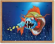 Nursery Fish Food Chain Underwater Teeth Bubbles Kids Bedroom Art Print Framed Poster Wall Decor 12X16 Inch