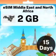 eSIM Middle East and North Africa - 2 GB - 15 Days - Travel eSIM | QR code ac...