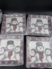 Lot of 4 St. Nicholas Square Yuletide Square Dinner Plate Snowmen 10.25"