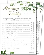 20 x Mummy or Daddy Baby Shower Game - Botanicals Design (20 Guest Cards + 1 Card of Answers for The Host + Winner's Certificate)