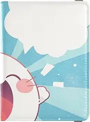 [Amooorous] Blue Stripe Cute Bunny Leather decorative Passport Holders Travel Documents Organizer Protector Passport Wallet Lightweight, blue stripe cute bunny, 1 size