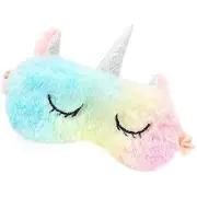 Rainbow Unicorn Sleep Mask Fluffy Animal Plush Travel Breathable Eye Mask