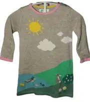 Mini Boden Easter Oatmeal Marl Riverside Scene Knitted Sweater Dress Duck Baby