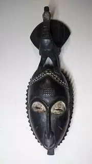 AFRICAN AGRICULTURE GURU WOMAN FACE WOOD DECORATIVE BIRD MASK COTE I'VOIRE ETNIX