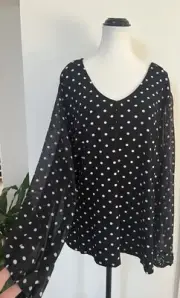 NWT Autograph Black & White Spotty Dotty Long Sheer Sleeve Top Size 1XL