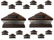 Solar Post Cap Light 16 Pcs 6x6 Solar Brown Color Square 5 LED Bulb Fence Light