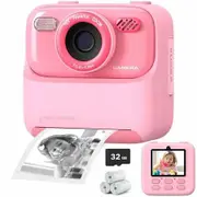 Kids Camera Instant Print for Boys and Girls,1080P HD Dual-Lens Selfie Digital Camera with Print Paper & 32G Card, Christmas Birthday Gifts-Pink