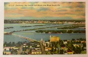 Vintage Bay Island Causeway, Miami Beach, Florida Linen Divided Back Postcard