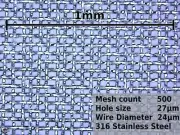 0.027mm hole (500 mesh) 316 Stainless Steel Wire Mesh, 27 micron. Ultra Fine