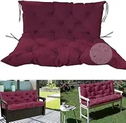 Waterproof Wood Bench Cushion with Backrest, 2 Seater 3 Seater Bench Pad with Non-Slip Ties Garden Swing Hammock Sun Chair Patio Furniture Outdoor Indoor Dark Red 100 * 100 * 10cm