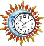 HOBYLUBY Outdoor Clock，Sun-Moon Outdoor Wall Clock Silent Non-Ticking，Indoor Outdoor Clock for Patio, Living Room,Home Decor