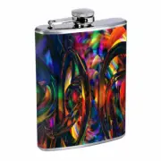 Abstract Shinny Gold E1 Flask 8oz Stainless Steel Hip Drinking Whiskey
