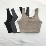 Scoop Neck Plain Crop Tank Top White - M