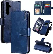 Compatible with Samsung Galaxy A14 5G Dual Layer Wallet Magnetic Closure Case Cover,Compatible with Samsung Galaxy A14 4G Flip Kickstand Case Blue