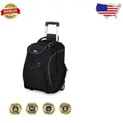 Sleek Black Wheeled Backpack with Padded Laptop Compartment - 23 Liters Capacity