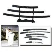 Japanese Katana Samurai Sword Black Shirasaya Set of 3 Kill Bill Wood Stand
