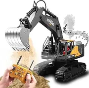 Remote Control Excavator Toys for Boys,16 Channel 1:16 RC Digger Construction Toys Tractor, Simulated Smoke, Sound, Lighting, Metal Digging Head, for Boys 6 7 8 9 10 11 12