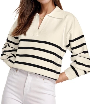 Tahari Womens white sweater with black stripe Pullover SizeXL New