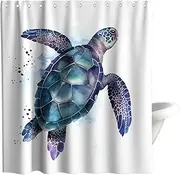 Final Friday Funny Sea Turtle Shower Curtains Ocean Animal Cartoon Kids Theme Cloth Fabric Bathroom Decor Sets with Hooks Waterproof Washable 60W x 72H inches Teal Purple