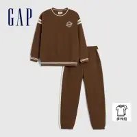 在飛比找momo購物網優惠-【GAP】男童裝 Logo印花圓領長袖長褲家居套裝-摩卡棕(