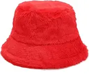 [Quanhaigou] Winter Faux Fur Bucket Hat,Fuzzy Warm Hat for Women Men, Fluffy Fisherman Cap