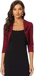 [Allegra K] Casual Bolero Shrugs for Women's Open Front 3/4 Sleeve Lapel Collar Cardigan