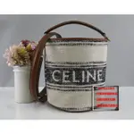 優買二手精品名牌店 CELINE 197572 TEEN BUCKET 16 黑 白 帆布包 水桶包 肩背包 全新商品