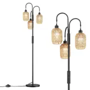 Boho Tree Floor Lamps, Bedroom Rattan Dimmable Floor Lights with LED Bulbs, F...