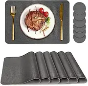 Bacgnyer Placemats Set of 6, Placemat with Coasters Heat Stain Scratch Resistant Non-Slip Waterproof Oil-Proof Washable Wipeable Outdoor Indoor for Dining Patio Table Kitchen Decor and Kids（Grey 6）