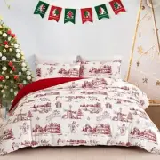 Christmas Duvet Cover Set Size Snowman Christmas Tree Hello Queen Winter White