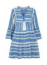 Devotion Ella Embroidered Cotton Mini Dress - Blue And White - S S