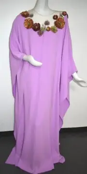 $6890 NEW Oscar de la Renta Caftan Dress Gown Purple Lilac 3D Illusion Neck L XL