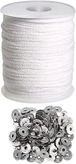 Candle DIY Set, 1 Roll 200Ft/61M Cotton Candle Wick Core with 100 Pcs Candle Wick Sustainer for Candle Making Kit