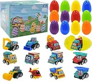 Kids Filled Easter Eggs - Educational Toddler Vehicles, Filled Treat Eggs | Multifunctional Educational Filled Eggs with Toys, Pull Back Construction Car for Boys Girls, 5.91x5.91x4.33 Inches