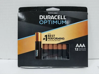 DURACELL OPTIMUM AAA 12 Alkaline Batteries - NIB - FRESH - Extra Life and Power