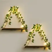 LUMIRO Floating Shelves with Decorative Leaves and Light Strip - Set of 2